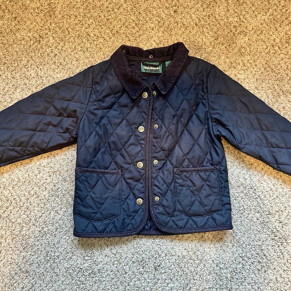 Ll Bean Quilted Chore Jacket Girls Sz 4T W/ Snaps Navy